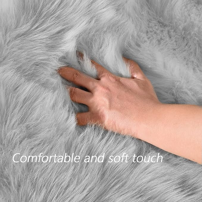 Latepis Grey 6x9 Area Rugs Faux Fur Sheepskin Rug for Living Room Fluffy Washable Rugs for Bedroom Teen Bedroom Decor