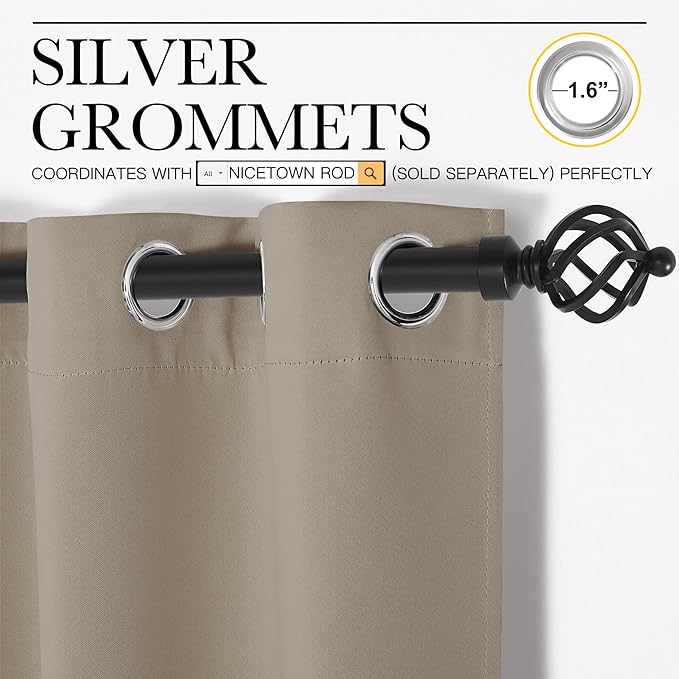 NICETOWN Blackout Draperies Curtains for Kids Room, Taupe, Set of 2, 70 by 84 inches, Window Treatment Thermal Insulated Solid Grommet Blackout Drape Panels for Bedroom