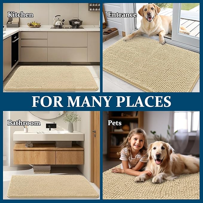 OLANLY Dog Door Mat for Muddy Paws 70x24, Absorbs Moisture and Dirt, Absorbent Non-Slip Washable Doormat, Quick Dry Chenille Mud Mat for Dogs, Entry Indoor Entryway Carpet for Inside Floor, Sand