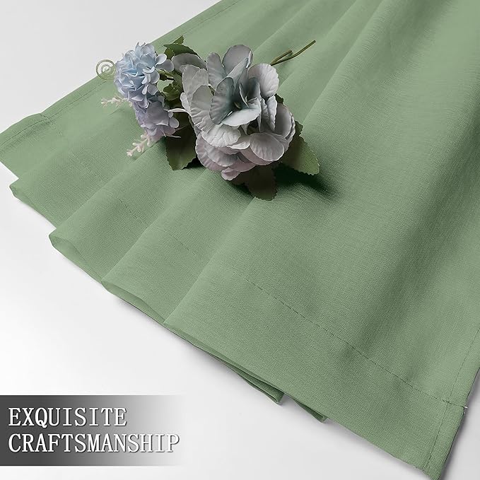 Tollpiz Sheer Curtains Linen Textured Living Room Curtain Sheers Light Filtering Rod Pocket Voile Curtains for Bedroom, 42 x 63 inches Long, Sage Green, Set of 2 Panels