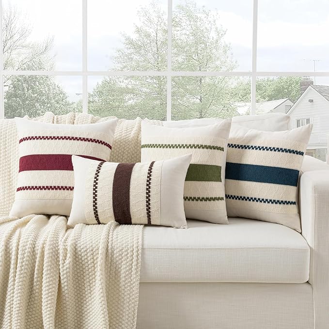 Fancy Homi Set of 1 Boho Brown Decorative Throw Pillow Cover 20x20 Inch for Couch Bed Sofa, Aesthetic Modern Organic Farmhouse Home Decor, Soft Cotton Cute Accent Macrame Woven Cushion Case