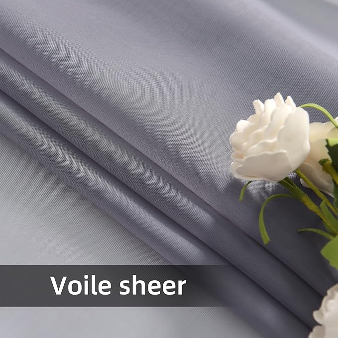 youleyar Solid Sheer Rod Pocket Curtain Voile Draperies 2 Panels White Beige Black Grey Coffee 38 Inch Width 84 Inch Long 1 Pair for Kitchen Bedroom Children Living Room Yard(Grey,38Wｘ84L)
