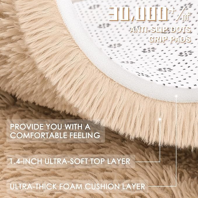 OLANLY 4x10 Area Rugs for Living Room Bedroom, Machine Washable Soft Fluffy Shaggy Bedside Rug, Indoor Floor Carpet for Kids Girls and Boys, Dorms, Nursery Rooms, Home Decor Aesthetic, Beige