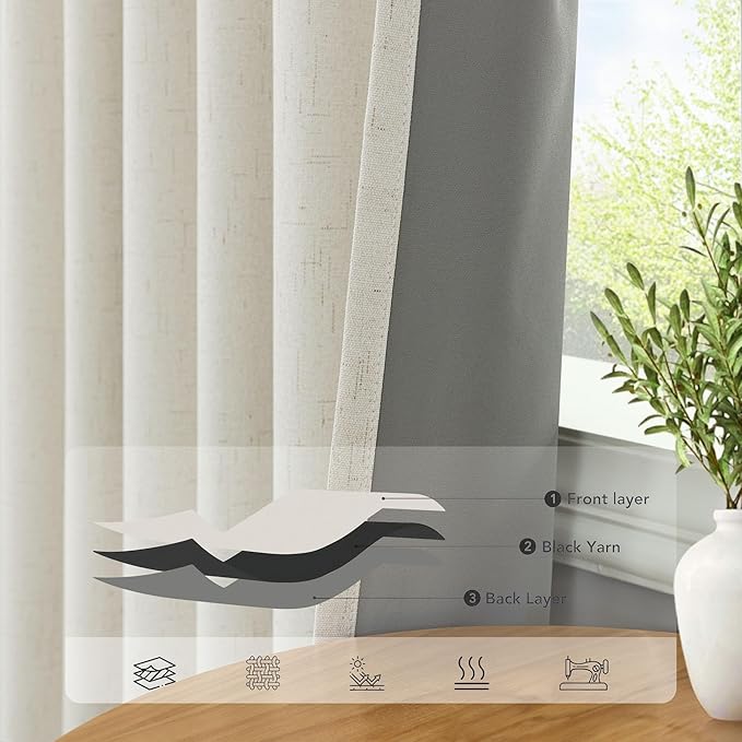 Pitalk Short Curtains for Windows Bathroom Blackout Linen Boho Back Tab Pocket Pleated Dark Out Cafe Curtains for Bedroom Door Doorway 45 Inch Length 2 Panels Set Cream Off White Wide 38 x 45 in Long
