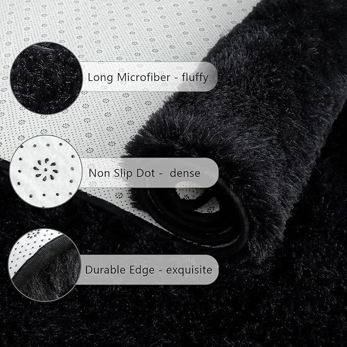 Chicrug Soft 2x10 Runner Rug for Bedroom Living Room Plush Fluffy Rug, Shag Furry Hallway Runner Carpet Rug Non Shedding for Nursery Children Kids Girls Room Home Decorative, Black