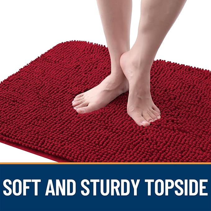 OLANLY Dog Door Mat for Muddy Paws 59x35, Absorbs Moisture and Dirt, Absorbent Non-Slip Washable Doormat, Quick Dry Chenille Mud Mat for Dogs, Entry Indoor Entryway Carpet for Inside Floor, Red