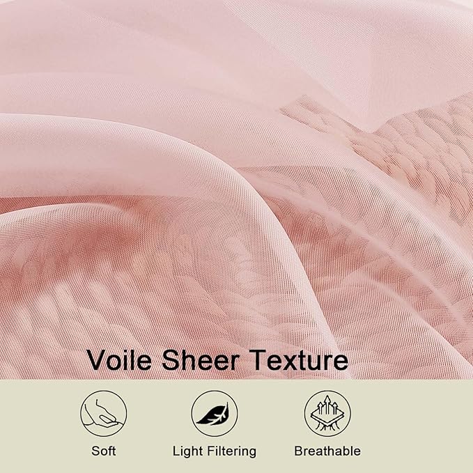 Blush Kitchen Curtains 30 Inch Length Tier 2 PCS, Solid Soft Airy Half Curtains for Windows, Blush Sheer Rod Pocket Drapes for Bathroom Basement Small Window, 42" Wx30 L Inches