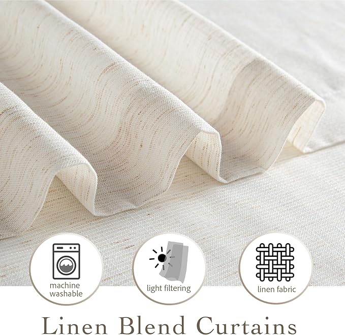 RYB HOME Sheer Linen Curtains Extra Long Light Airy Privacy Protected High Ceiling Window Curtains for Bedroom Living Room, Rod Pocket & Back Tab, Ivory, W 52 x L 120 inch, Set of 2