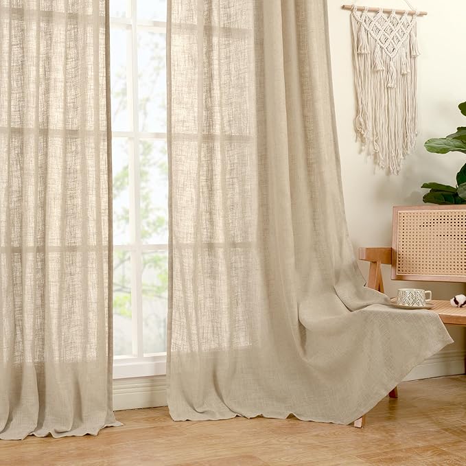 LAMIT 54 Inch Brown Linen Curtains for Small Windows 2 Panels Set, Light Filtering Semi Shher Panels Bronze Grommet Short Window Drapes for Kitchen/Bathroom/Bedroom, 34 x 54 Inch
