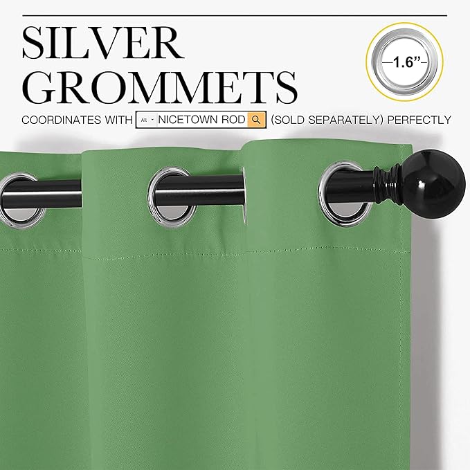 NICETOWN Froest Green Blackout Curtains 54 inches Length for Cafe, 2 Panels, 34" Wide, Thermal Insulated Decoration Drapes for Small Window