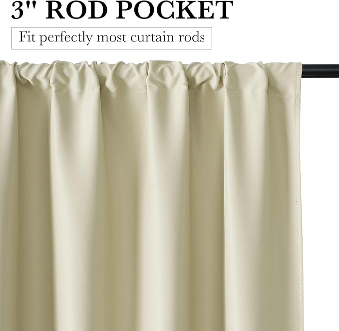 RYB HOME 100% Blackout Basement Curtains 24 inches Long, Heat & UV Blocking Total Room Darkening Noise Reducing Curtains for Bathroom RV Campers, Beige, 2 Panels Set