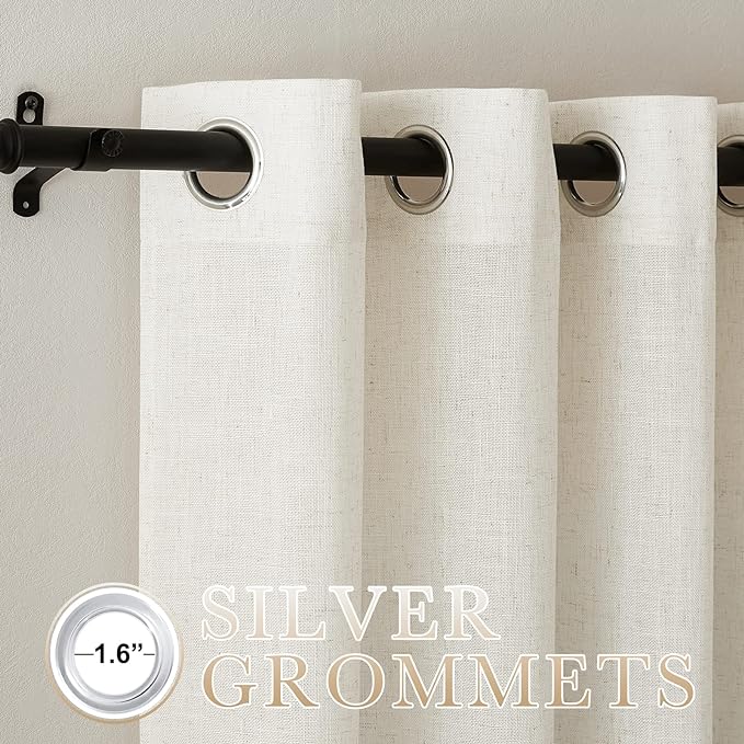 NICETOWN Linen Blend Living Room Curtains 84 inches Long, Grommet Flax Linen Burlap Semi Sheer Drapes Privacy with Light Through Window Treatments for Bedroom/Kids Room, W42 x L84