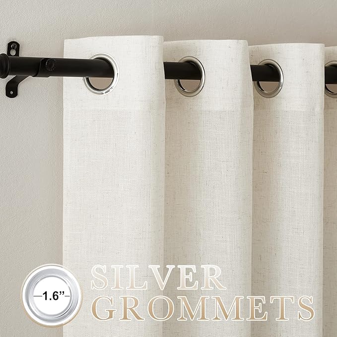 NICETOWN Flax Linen Curtains for Sliding Glass Door, W100 Inch Grommet Linen Blend Semi Sheer Privacy Window Treatment with Light Through Room Divider for French Door/Doorway, W100 x L96, 1 Panel