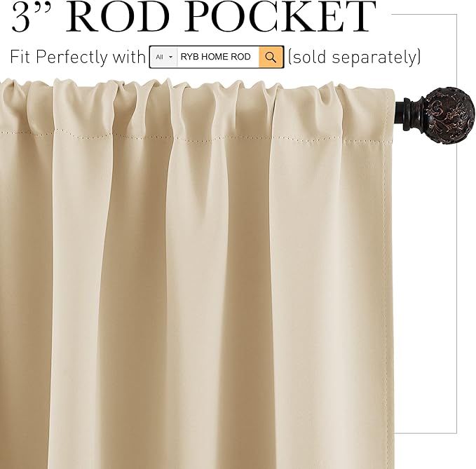RYB HOME RV Curtains for Camper Windows, Mini Small Thermal Insulated Sunlight Heat Blocking Blocking Privacy Portable Curtains for Travel Trailer, Width 34 by Length 24, Biscotti Beige, 2 Panels