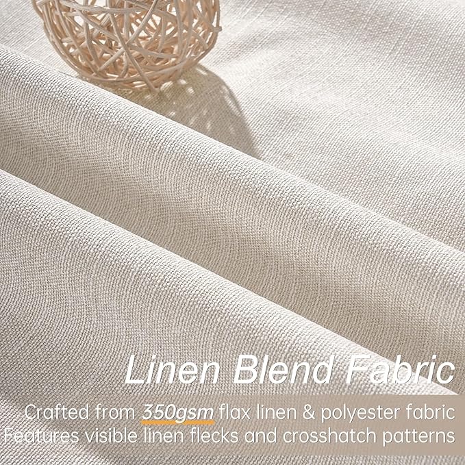 Topfinel 107 Inch Long Farmhouse Linen Blackout Curtains for Bedroom 2 Panel Sets Natural Ivory Birch Linen Texture Thermal Insulated Energy Saving Drapes for Sliding Door (W52 x L107 x2)