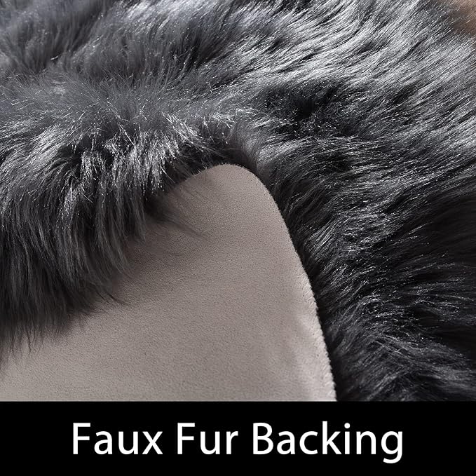 Latepis Large Rugs for Bedroom Dark Grey 6.7x10 Faux Sheepskin Fur Rug for Living Room Fuzzy Shaggy Furry Rug Luxury Home Decor Rectangle