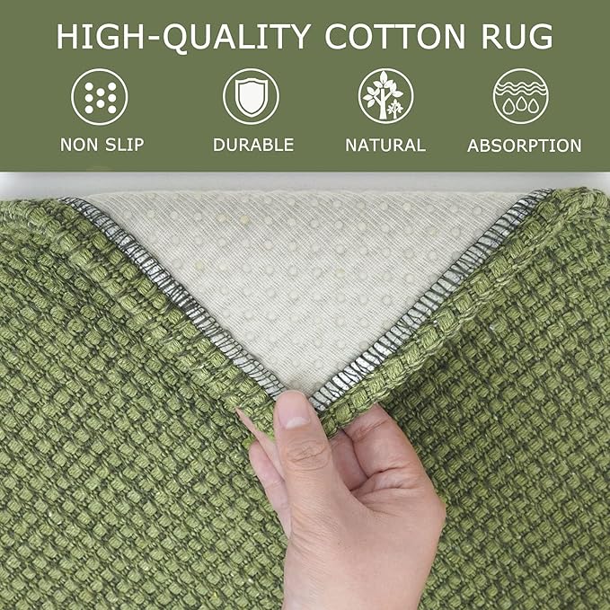KOZYFLY Runners for Hallways 2x5 ft Washable Kitchen Runner Non Slip Rubber Backed Hall Runners Cotton Entryway Runner Rugs Floor Carpet for Indoor Backdoor Bedroom Kitchen, Bright Green/Earthy Green