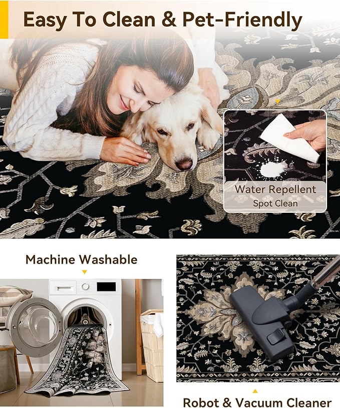 Area Rugs 2'x4' Kitchen Rugs Entry Rug Small Rugs for Entryway Kitchen Bathroom Door Mat Indoor Entrance,Washable Non Slip, Black Brown Neutral Dark Tan