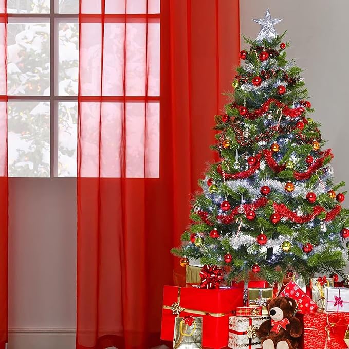 SpaceDresser Basic Rod Pocket Sheer Voile Window Curtain Panels White 1 Pair 2 Panels 70 Width 108 Inch Long for Kitchen Bedroom Children Living Room Yard(Red,70 W x 108 L)
