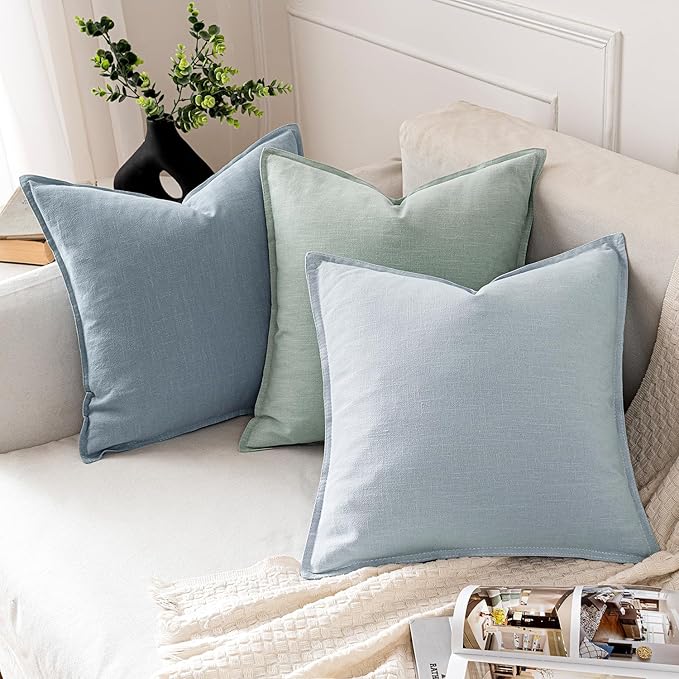 MIULEE Decorative Linen Pillow Covers 20x20 Inch Aqua Green Boho Farmhouse Neutral Spring Couch Throw Pillows for Bed Pack of 2 Accent Modern Pillowcase Summer Sofa Livingroom Home Decor