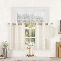 LAMIT Short Linen Kitchen Curtains 36 Inch Length for Windows, Cream Ivory Semi Sheer Light Filtering Panels Bronze Grommet Small Window Drapes for Cafe/Basement, Natural, 2 Panels, 34 x 36 Inch