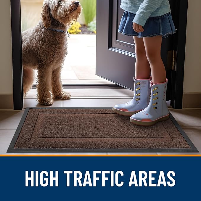 OLANLY Front Door Mat Indoor Outdoor Entrance, Waterproof All-Season, All-Weather Doormat, Sturdy Natural Rubber, Low Profile, Easy Clean Patio Porch Entryway Mat, 47x32, Chocolate Brown