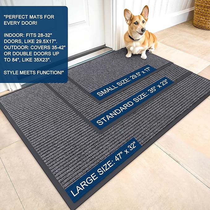 OLANLY Front Door Mat Indoor Outdoor Entrance, Waterproof Heavy Duty Doormat, Fade Resistant, Low Profile, Easy Clean Patio Porch Welcome Floor Mats for Entry, 35x23, Light Gray
