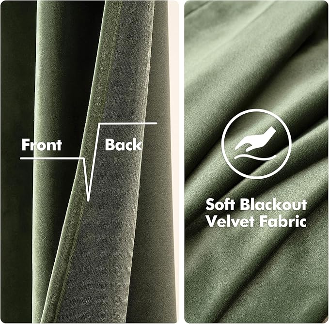 MIULEE Velvet Curtains Olive Green Elegant Grommet Curtains Thermal Insulated Soundproof Room Darkening Curtains/Drapes for Classical Living Room Bedroom Decor 52 x 100 Inch Set of 2