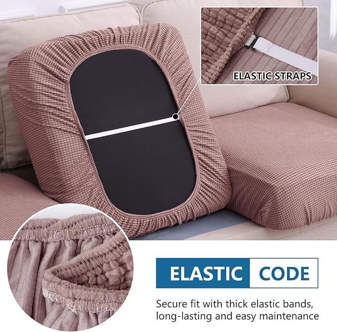 hyha Waterproof Couch Cushion Covers for Pets, Non Slip Sofa Seat Cover for Dogs Washable, Soft Thick Stretch Jacquard Fabric, Sofa Slipcovers with Elastic Bottom (1 Piece for Backrest M, Camel)