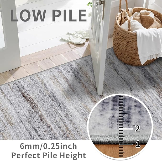 3x10 Washable Runner Rug for Family: Easy-to-Clean Runners for Hallway Entryway Bedroom - Stain and Water Resistant Rugs with Non-Slip Backing - Soft Low-Pile Carpet 10ft Beige Grey
