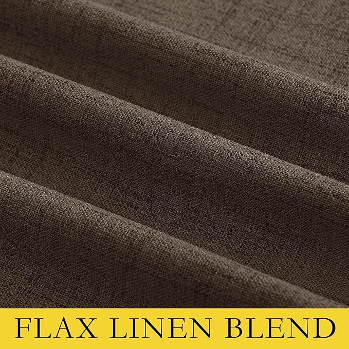 NICETOWN Coffee Vintage Linen 100% Blackout Curtains for Living Room, Thermal Insulated Curtains 90" Long, Noise Reducing Window Treatment Drapes for Home Cinema, 52" Wide Per Panel, Set of 2