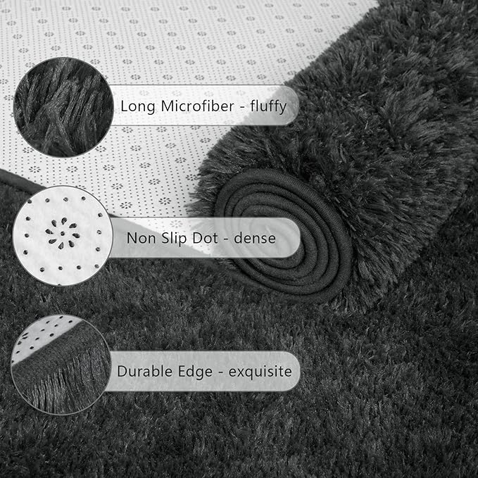 Chicrug Soft Runner Rugs for Bedroom Living Room Plush Fluffy Rug 2x6 Feet, Shag Furry Area Rug Carpet Non Shedding for Nursery Children Kids Girls Room Home Decorative, Dark Grey