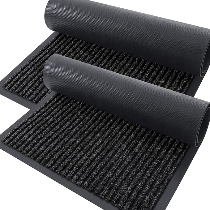 OLANLY Front Door Mat Indoor Outdoor Entrance, 2-Pack 59 x 34 Inch, Waterproof Heavy Duty Doormat, Fade Resistant, Low Profile, Easy Clean Patio Porch Welcome Floor Mats for Entry, Off-Black
