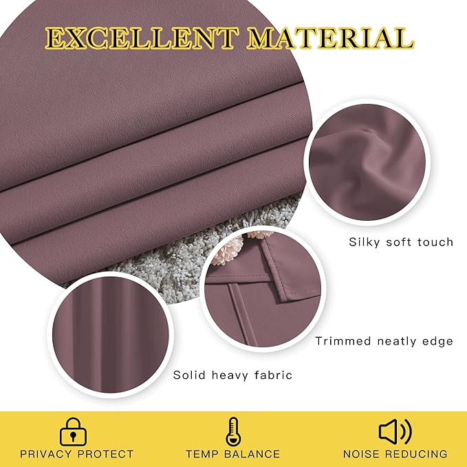 NICETOWN Blackout Curtains and Drapes for Living Room - Thermal Insulated Solid Grommet Top Blackout Panels/Draperies for Kid's Room/Bedroom (Dry Rose, 1 Pair, 80 x 84 Inch)
