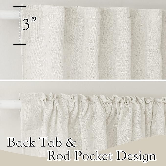 RYB HOME Linen Texture Sheer Curtains 84 inches, Rustic Style Solid Semi Sheer Half Privacy Drapes for Farmhouse Dorm Office Dining, Linen, W 70 x L 84 inches, Set of 2