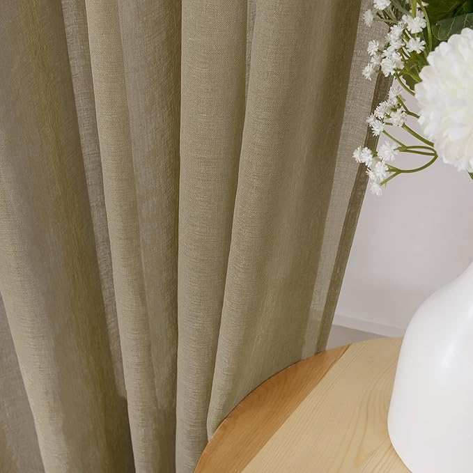 Tollpiz Short Sheer Curtains Linen Textured Bedroom Curtain Sheers Light Filtering Rod Pocket Voile Curtains for Living Room, 54 x 45 inches Long, Taos Taupe, Set of 2 Panels