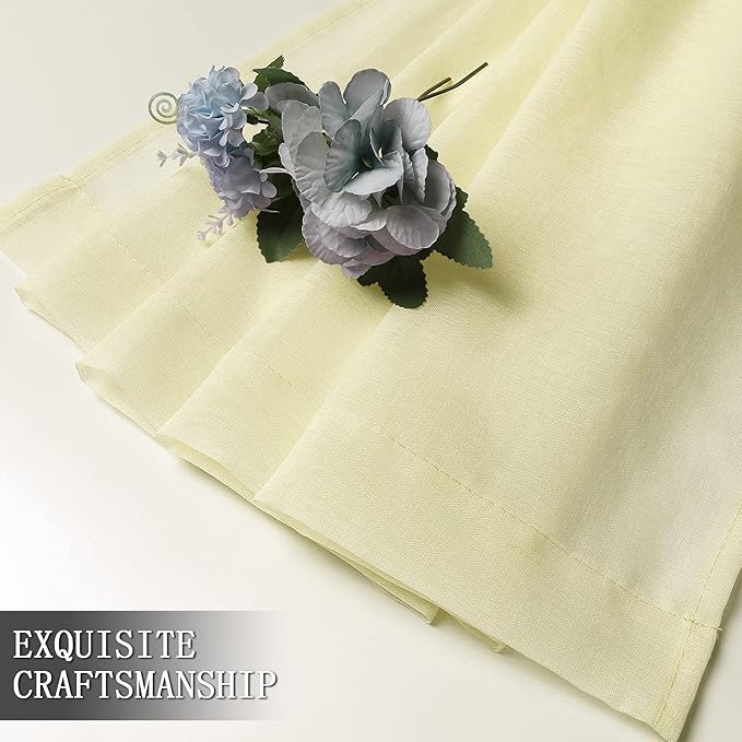 Tollpiz Sheer Curtains Linen Textured Bedroom Curtain Sheers Light Filtering Rod Pocket Voile Curtains for Living Room, 54 x 63 inches Long, Transparent Yellow, Set of 2 Panels