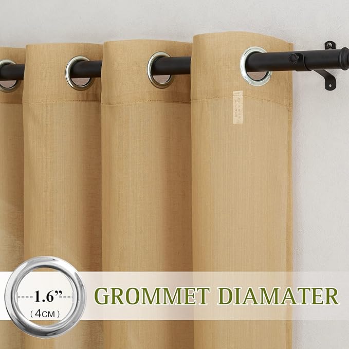 NICETOWN Desert Yellow Curtains for Living Room, Grommet Flax Linen Sheer Curtains Semitransparent with Light Filtering Luxury & Casual for Bedroom/Living Room, W52 x L108, 2 Pieces
