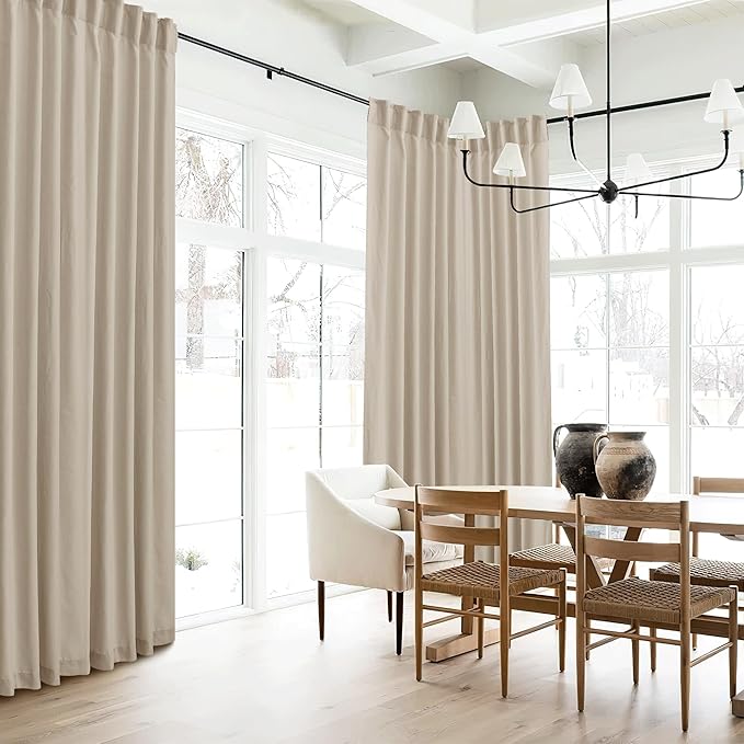 RYB HOME Linen Sheer Curtains 120 inches Long, Room Divider Curtains for Office Bedroom Separation, Large Window Drapes for Patio Sliding Glass Door, Taupe, 2 Panels