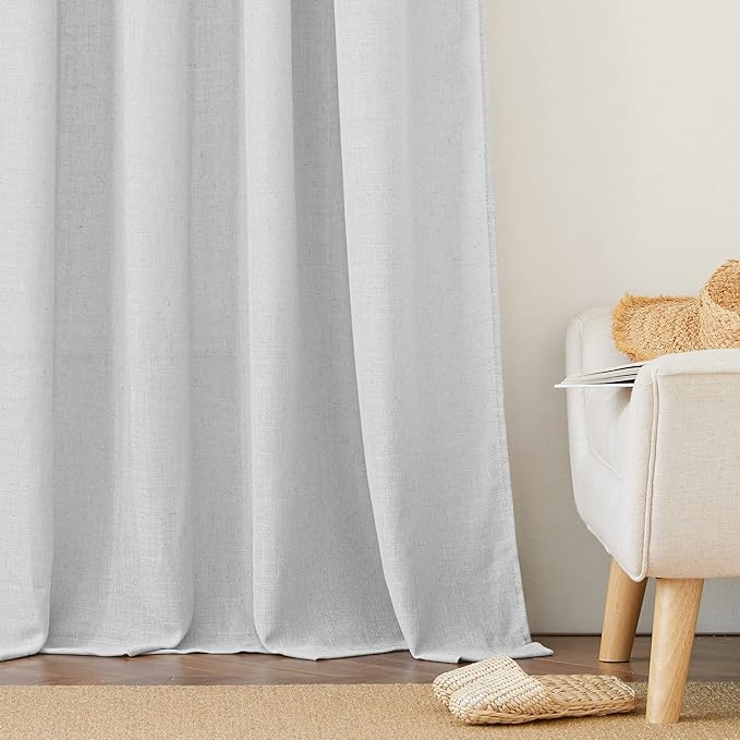 RYB HOME Linen Sheer Curtains - Half Privacy Textured Semi Sheer Curtains Light Airy Drapes for Kids Nursery Dining, Dove Grey, W 52 x L 63 inch, 2 Panels