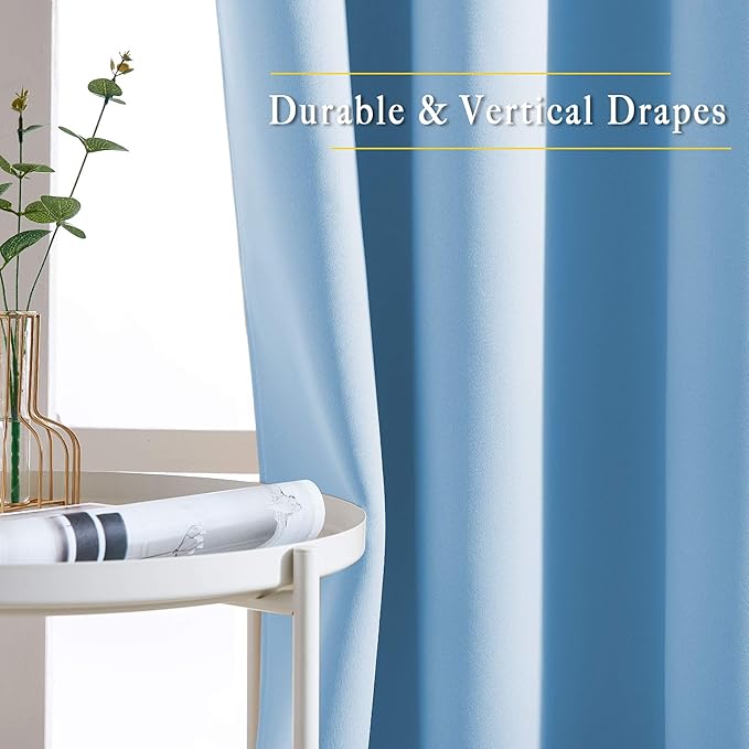 NICETOWN Blue Room Darkening Curtains for Living Room, Grommet Thermal Curtains Light & Sound Reducing Window Treatments for Bedroom/Home Family, W46 x L102
