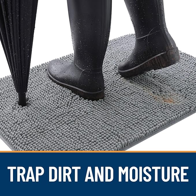 OLANLY Dog Door Mat for Muddy Paws 54x32, Absorbs Moisture and Dirt, Absorbent Non-Slip Washable Doormat, Quick Dry Chenille Mud Mat for Dogs, Entry Indoor Entryway Carpet for Inside Floor, Grey