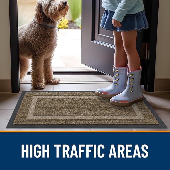 OLANLY Front Door Mat Indoor Outdoor Entrance, Waterproof All-Season, All-Weather Doormat, Sturdy Natural Rubber, Fade Resistant, Low Profile, Easy Clean Patio Porch Entryway Mat, 71x23, Brown