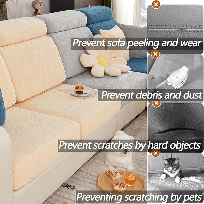 Soothing Home Sofa Covers, Sofa Hero Covers, Wear-Resistant Universal Couch Covers Washable Stretch Sectional Couch Cushion Covers (White,Chaise Cover)