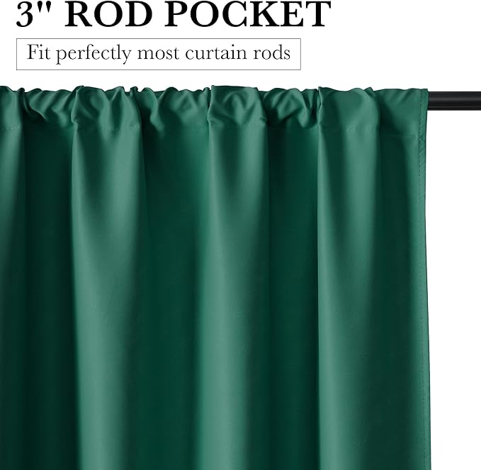 RYB HOME 100% Blackout Basement Curtains 30 inches Long, Heat & UV Blocking Total Room Darkening Noise Reducing Curtains for Bathroom RV Campers, Dark Green, 2 Panels Set