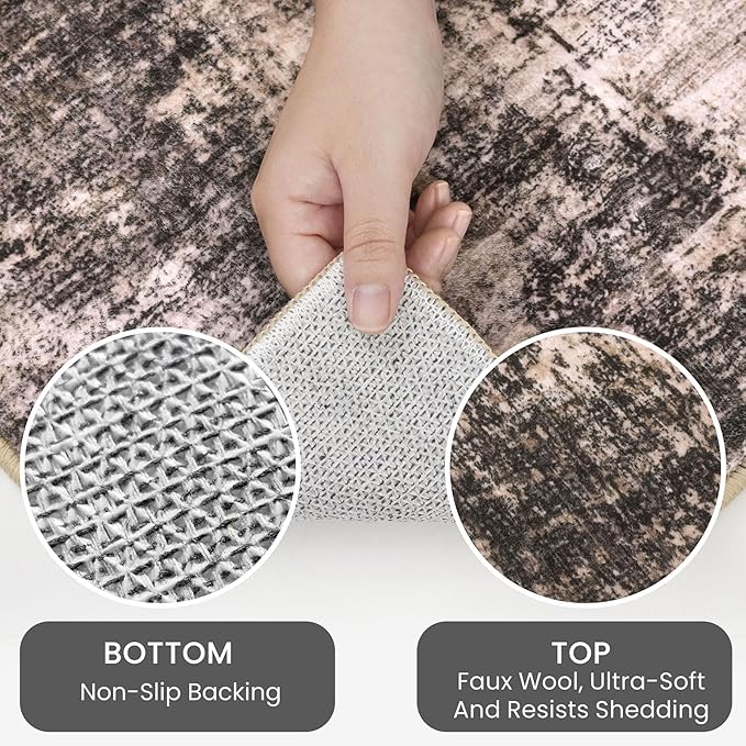 IOHOUZE Round Area Rug 3 Ft Circle Entryway Rugs Round Washable Door Mat Indoor Entrance, Non Slip Circle Front Door Rug, Printed Abstract Faux Wool Floor Carpet for Foyer Porch Sink, Brown/Rust