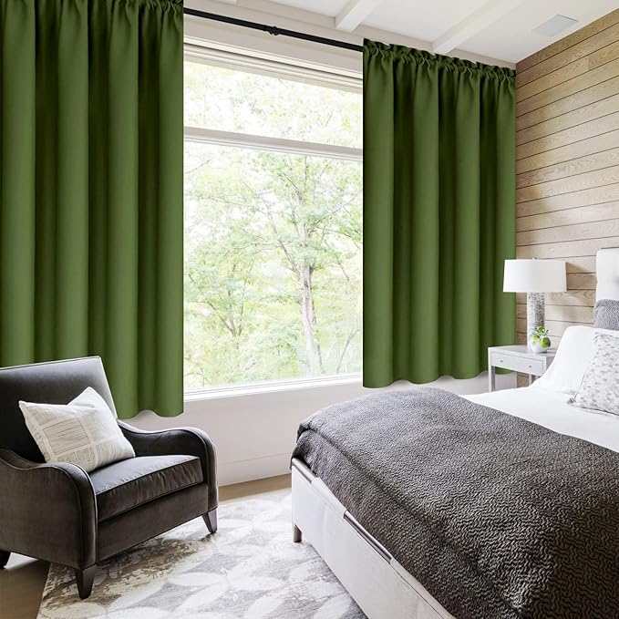 DWCN Olive Green Room Darkening Blackout Curtains - Thermal Insulated Privacy Energy Saving Window Curtain Drapes 38 x 54 inch Length, Set of 2 Bedroom Living Room Curtains