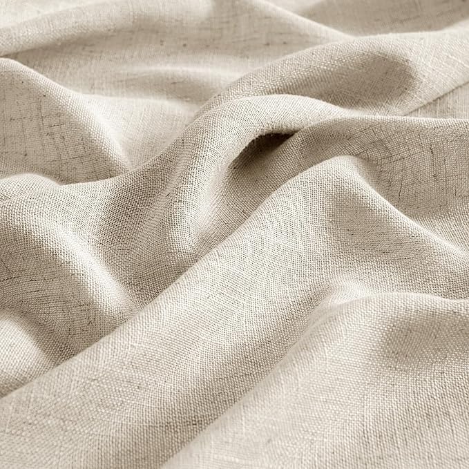 MIULEE Beige Linen Curtains 96 Inches Long 2 Panels for Bedroom Living Room, Soft Linen Textured Window Drapes Semi Sheer Light Filtering Back Tab Rod Pocket Farmhouse Modern Burlap Look Decor