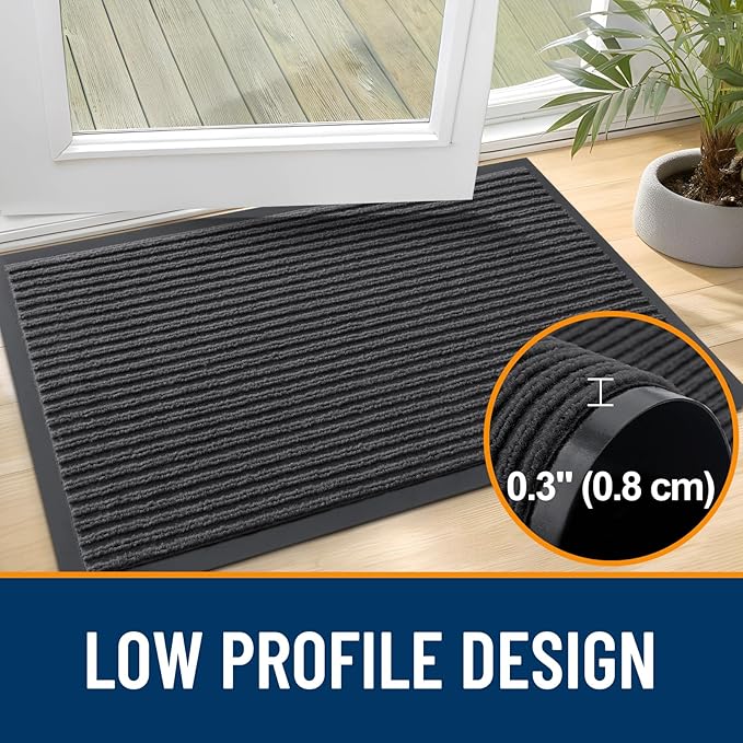 OLANLY Front Door Mat Indoor Outdoor Entrance, Waterproof Heavy Duty Doormat, Fade Resistant, Low Profile, Easy Clean Patio Porch Welcome Floor Mats for Entry, 47x23, Charcoal Grey