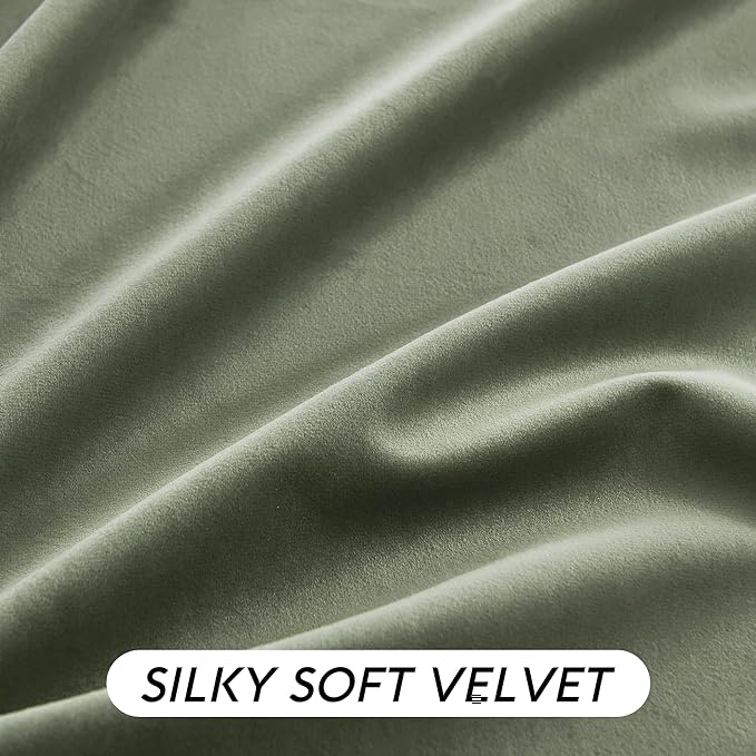 RYB HOME Sage Green Velvet Curtains with Hook Tape, Thermal Insulated Privacy Protect Decorative Room Divider Drapes for Home Theater, W 62 x L 90 inches, 2 Panels Set
